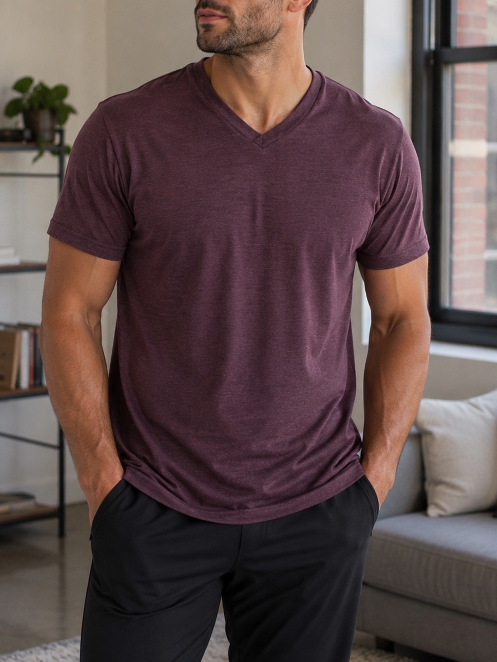 GAIAM Performance V-Neck Athletic Tee Size XL Burgundy Plum Casual Fall